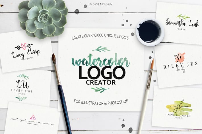 Premade watercolor logo creator kit