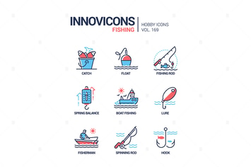 Fishing - modern line design style icons set