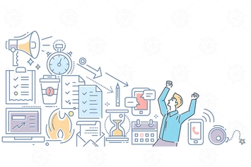 Stress at work - line design style illustration