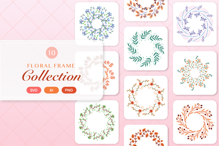 10 Round Floral Frame Collection