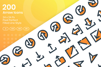 200 Arrow Icons Set - Filled Line