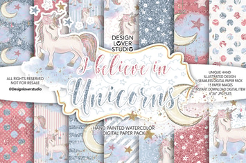 I believe in Unicorn digital paper pack