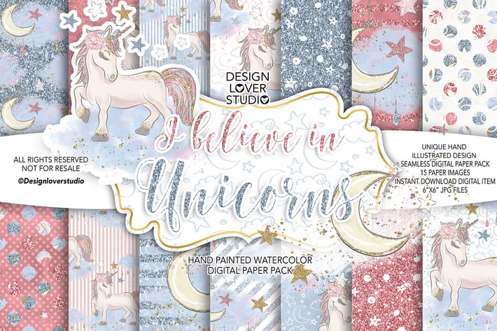 I believe in Unicorn digital paper pack