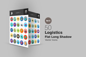 50 Logistics Flat Shadowed Icons