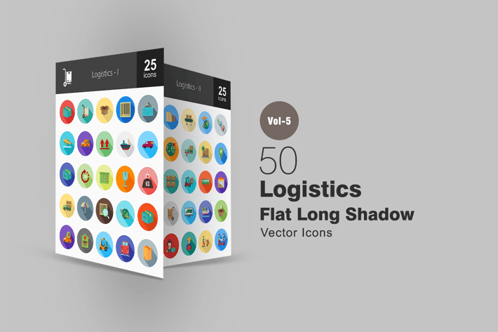50 Logistics Flat Shadowed Icons