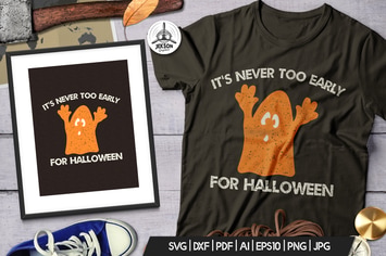 Halloween Ghost Print T-Shirt, Retro Badge
