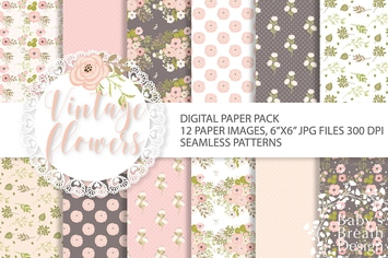 Vintage flower digital paper pack
