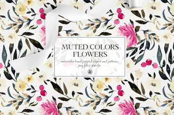 Muted Colors Flowers - watercolor clipart 