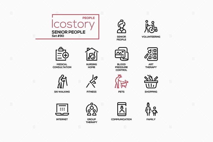 Senior people line design style icons set