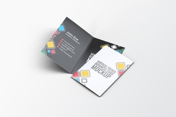 Vertical Folded Business Card Mock-Up