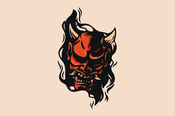 Oni Mask And Black Fire