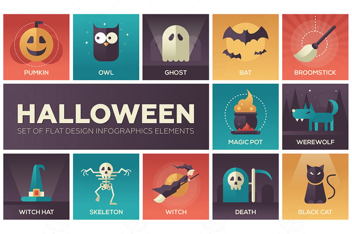 Halloween - vector modern flat design icons set
