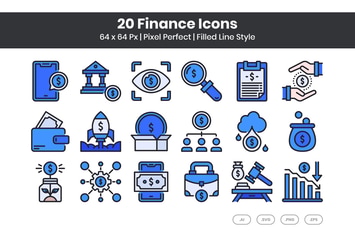 20 Finance Icons Set - Filled Line