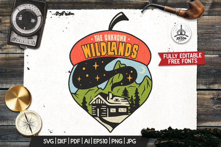 Vintage Wilderness Logo, Travel Badge Camp Patch