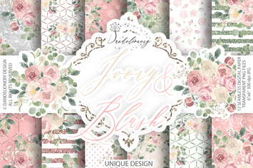 Watercolor Ivory and Blush digital paper pack