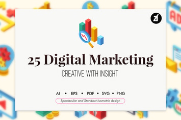 25 Digital marketing isometric elements