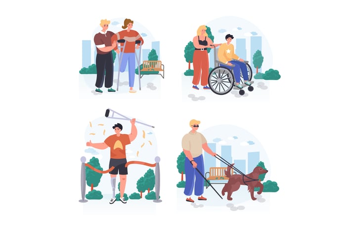 Disabled People Concept Scenes Set