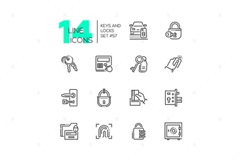 Keys and locks - modern thin line design icons set