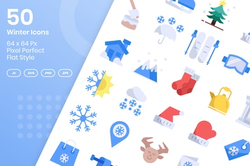 50 Winter Icons Set - Flat