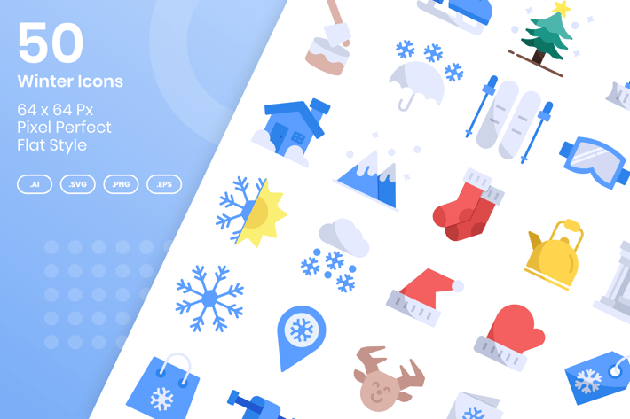 50 Winter Icons Set - Flat