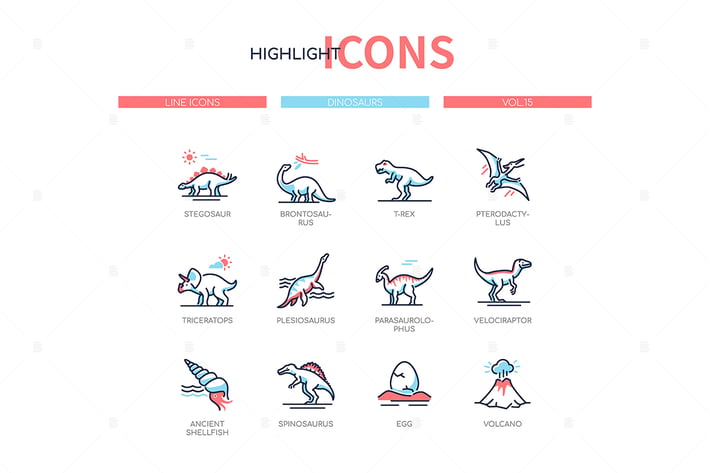 Different dinosaurs - line design style icons set