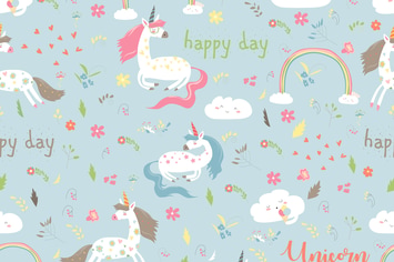 Vector cartoon seamless pattern girl with unicorn.