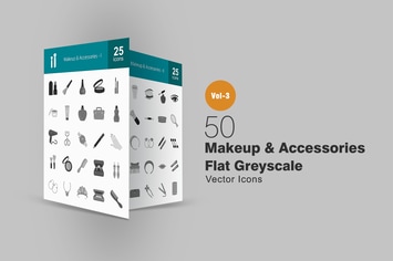 50 Makeup & Accessories Greyscale Icons