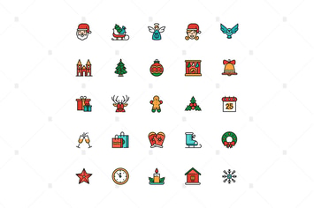 December holiday symbols colorful linear icons set