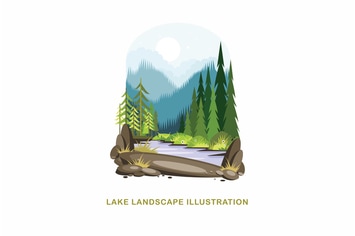 Lake Landscape Vector Illustration