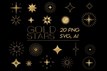 Gold Stars Clipart. Gold Foil Stars Elements Sky.