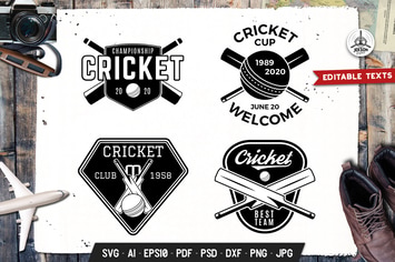 Cricket Logos Templates Set Vector Sport Badges