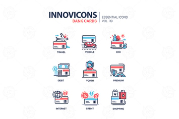 Bank Cards - vector line design icons set