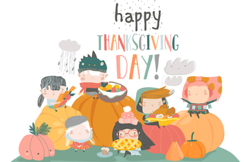 Cartoon children harvesting. Happy Thanksgiving Da