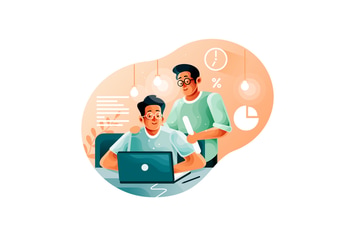 Leader supervising office worker in startup