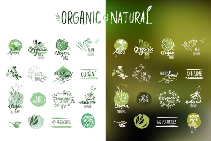 Organic food stickers and badges