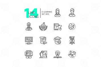 E-Learning - modern line design style icons set