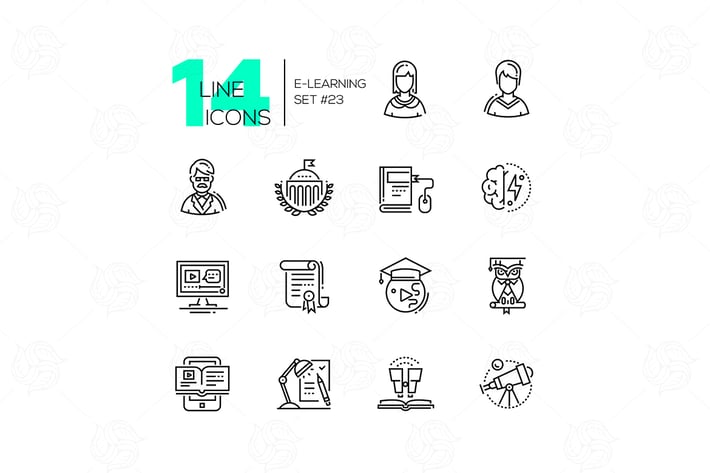 E-Learning - modern line design style icons set