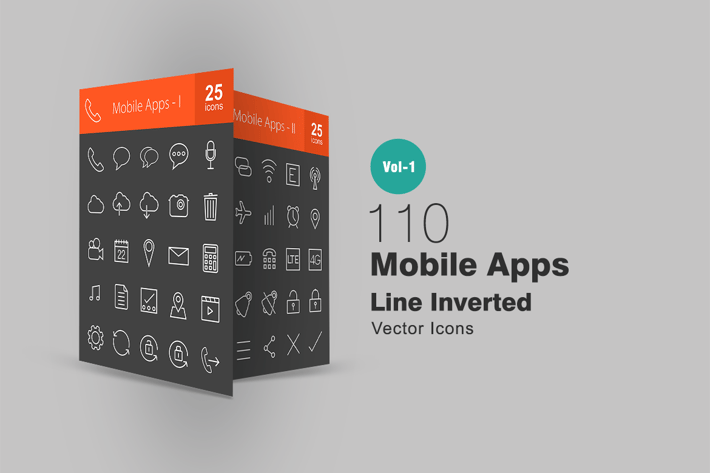 110 Mobile Apps Line Inverted Icons
