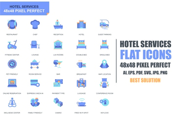 Simple Set Hotel Service Flat Icons