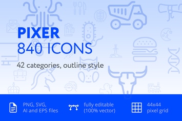 Pixer — 840 outline icons