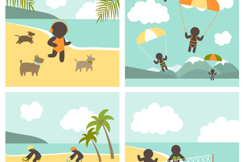 Set icon sport people on the sea. Vector 