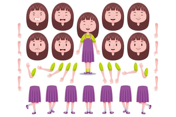 Front View Cute Girl Character Creation Set #2