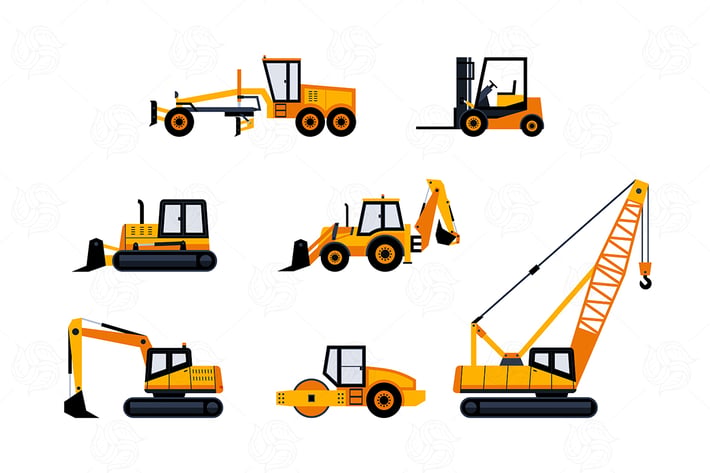 Construction Vehicles - modern vector objects set