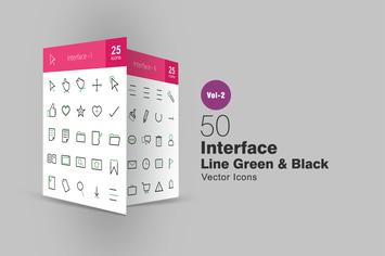 50 Interface Line Green & Black Icons