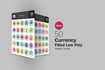 50 Currency Filled Low Poly Icons