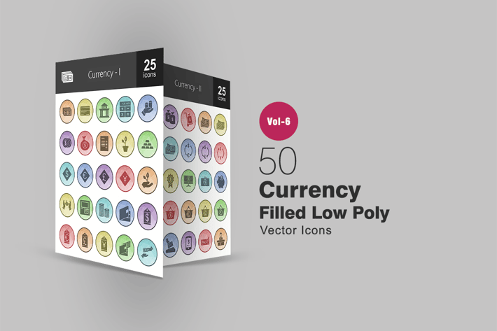 50 Currency Filled Low Poly Icons