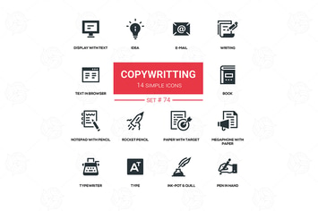 Copywriting - flat design silhouette icons set