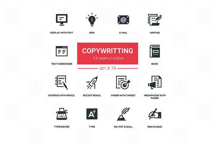 Copywriting - flat design silhouette icons set