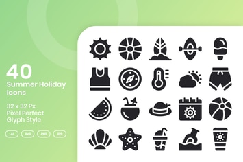 40 Summer Holiday Icons Set - Glyph