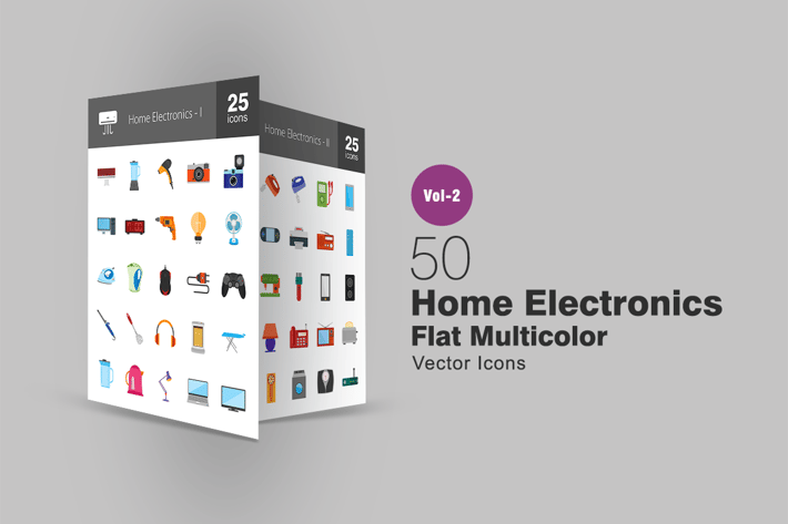 50 Home Electronics Flat Multicolor Icons